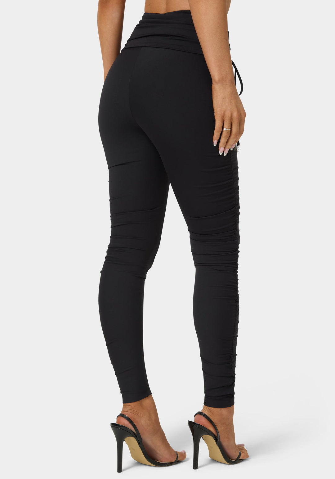 Back View-High Waist Bebe Gem Legging-Black