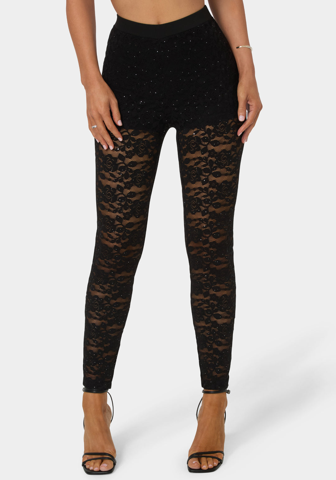 Bebe Women's High Waist Embellished Stretch Lace Legging, Size XL in Black Spandex/Nylon Bebe Women's High Waist Embellished Stretch Lace Legging, Size XL in Black Spandex/Nylon