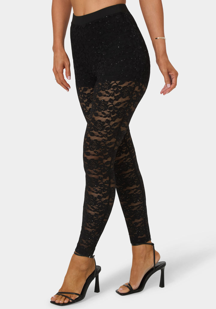 High Waist Embellished Stretch Lace Legging