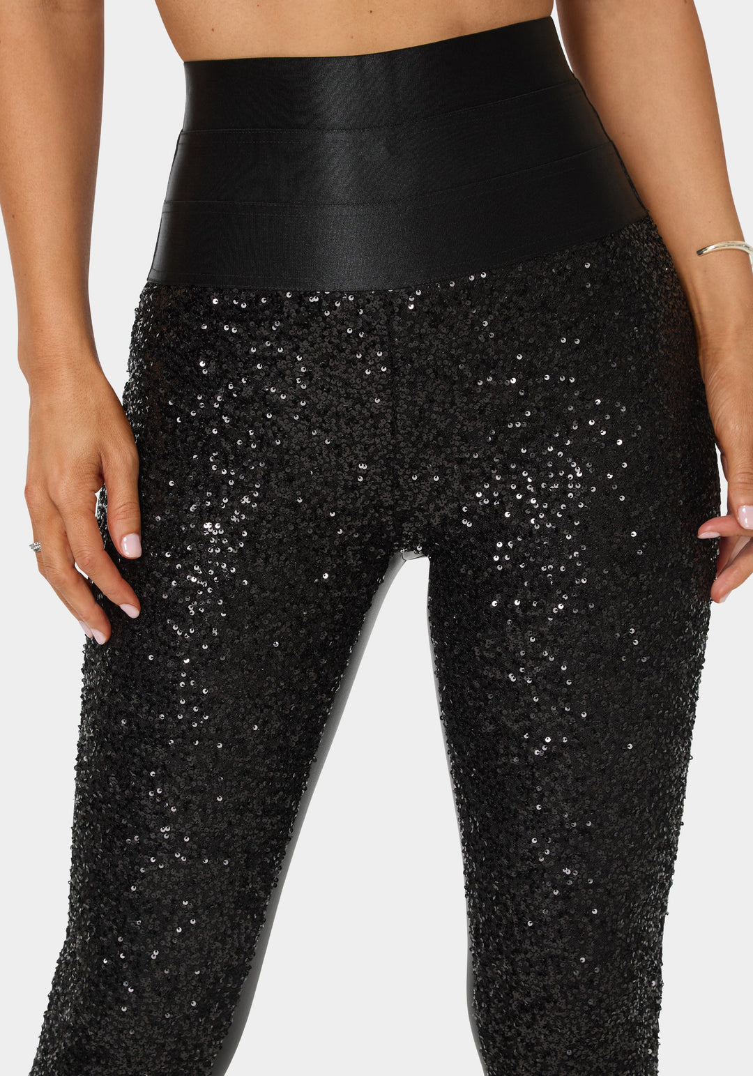 High Waist Elastic Waistband Sequin Legging