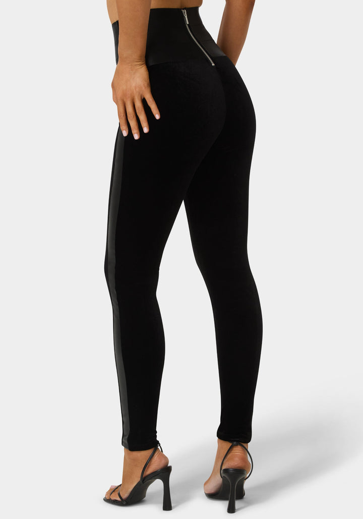 Back View-High Waist Elastic Waistband Velour Legging-BLACK