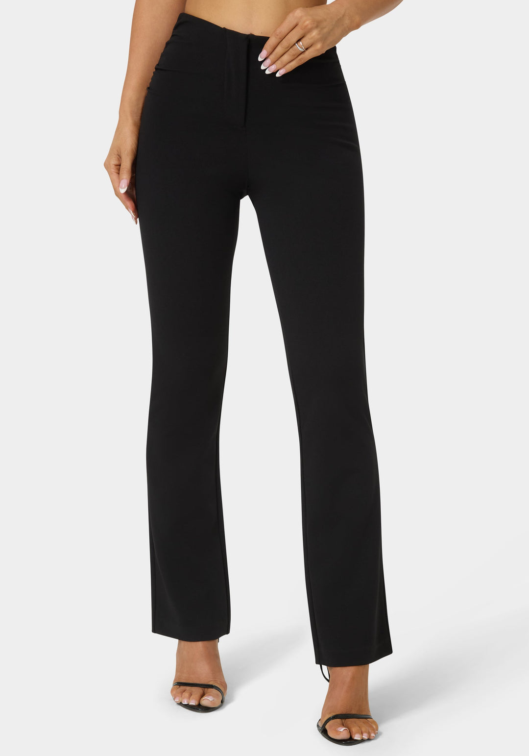 Front View-High Waist Stretch Mini Bootcut Pant-Black