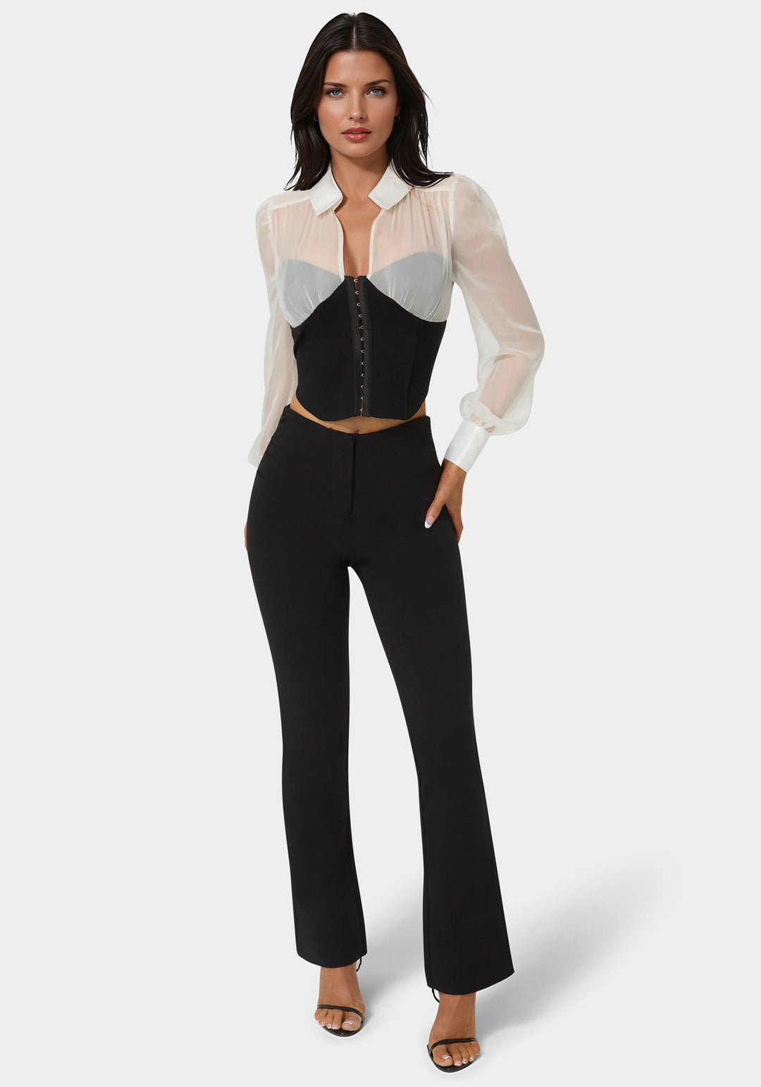 Detail View-High Waist Stretch Mini Bootcut Pant-Black