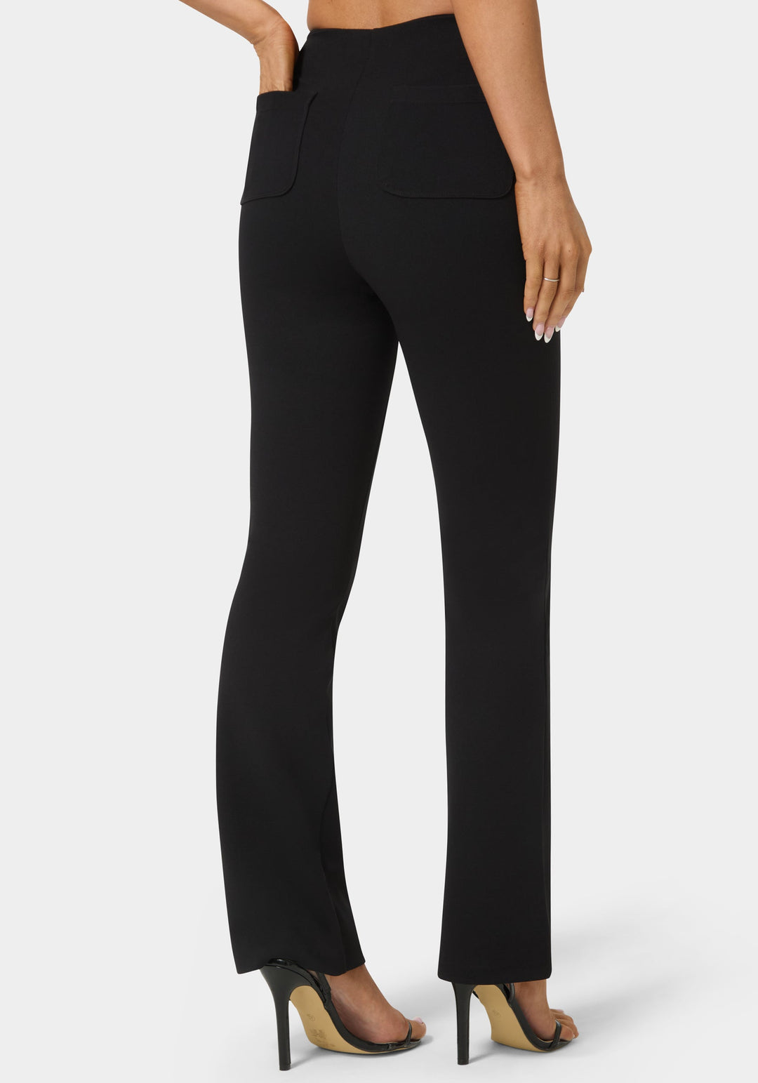 Back View-High Waist Stretch Mini Bootcut Pant-Black