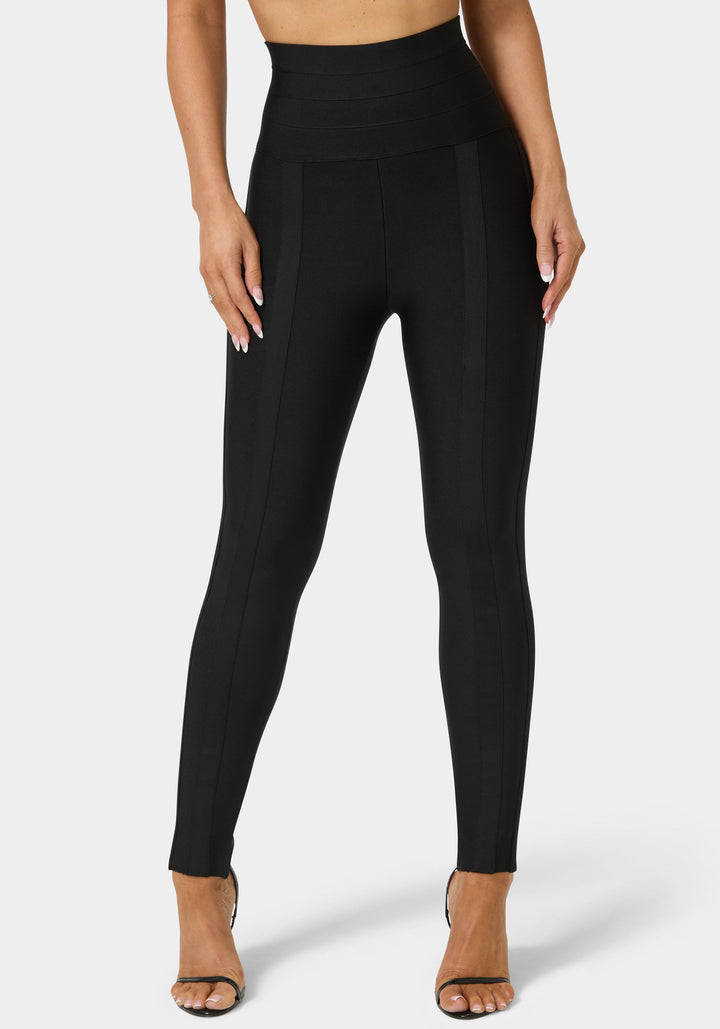 Front View-High Waist Bandage Legging-Black