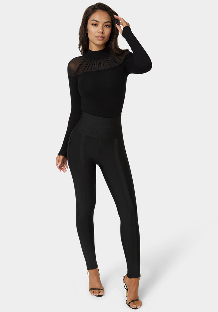 Detail View-High Waist Bandage Legging-Black
