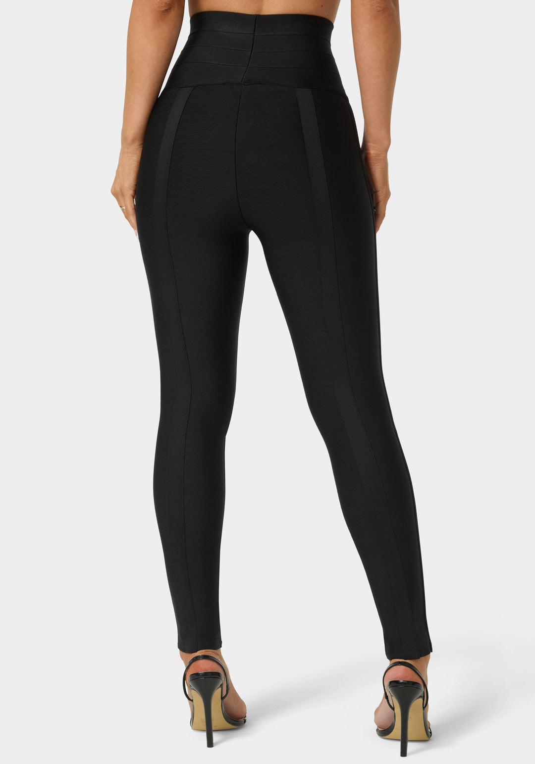 Back View-High Waist Bandage Legging-Black