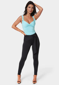 Detail View-High Waist Draped Sash Legging-Black