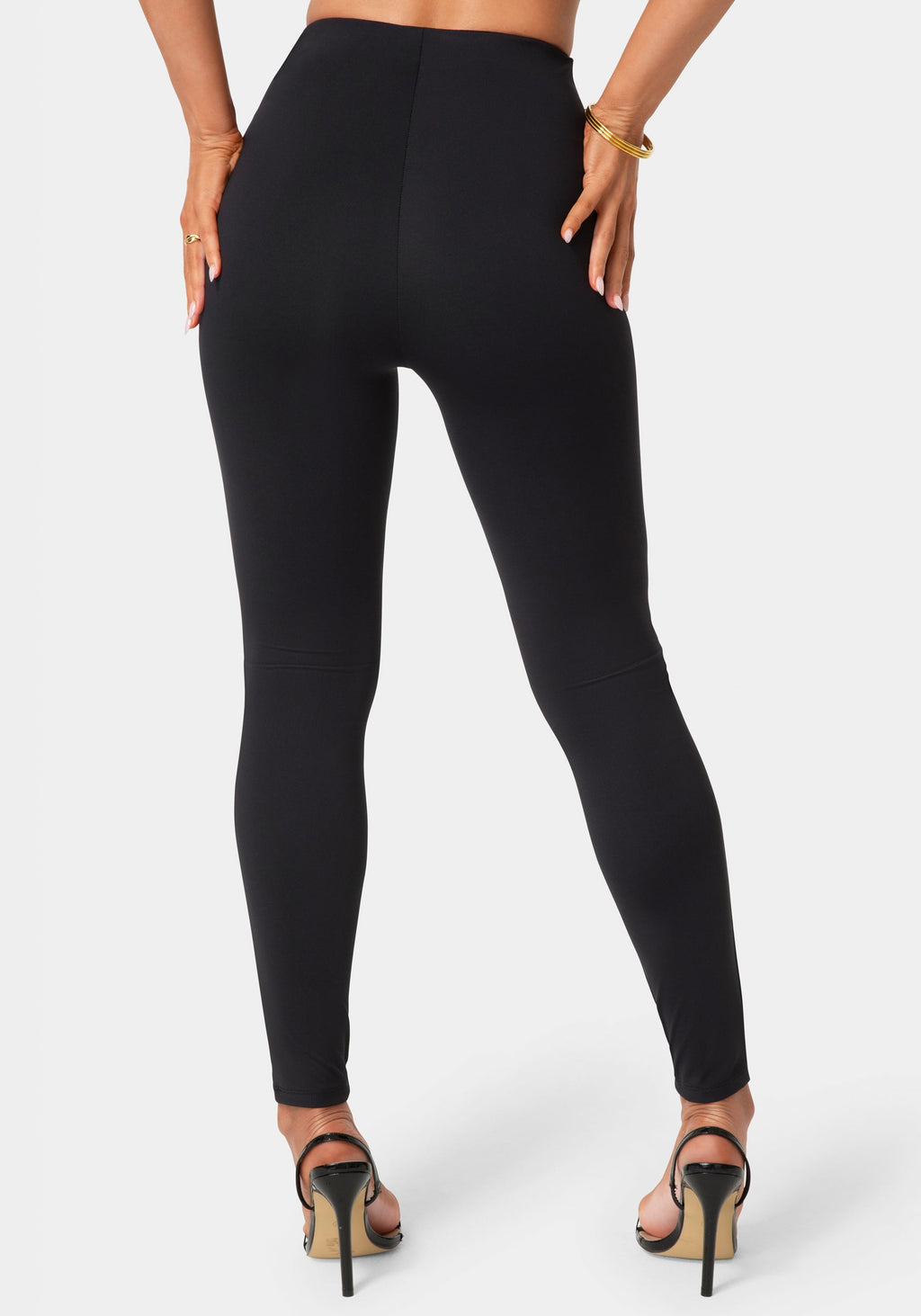 Back View-High Waist Draped Sash Legging-Black