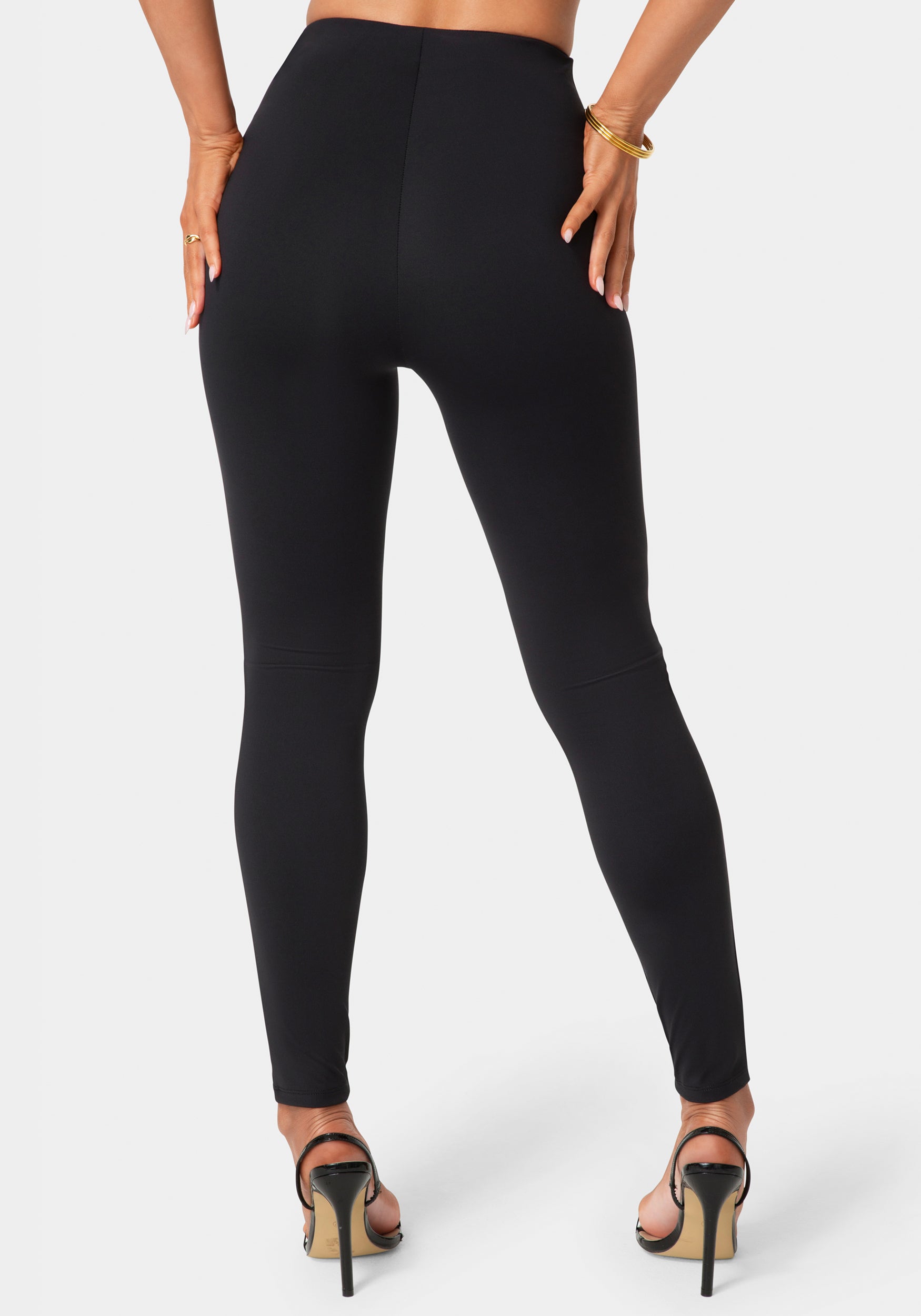 Back View-High Waist Draped Sash Legging-Black