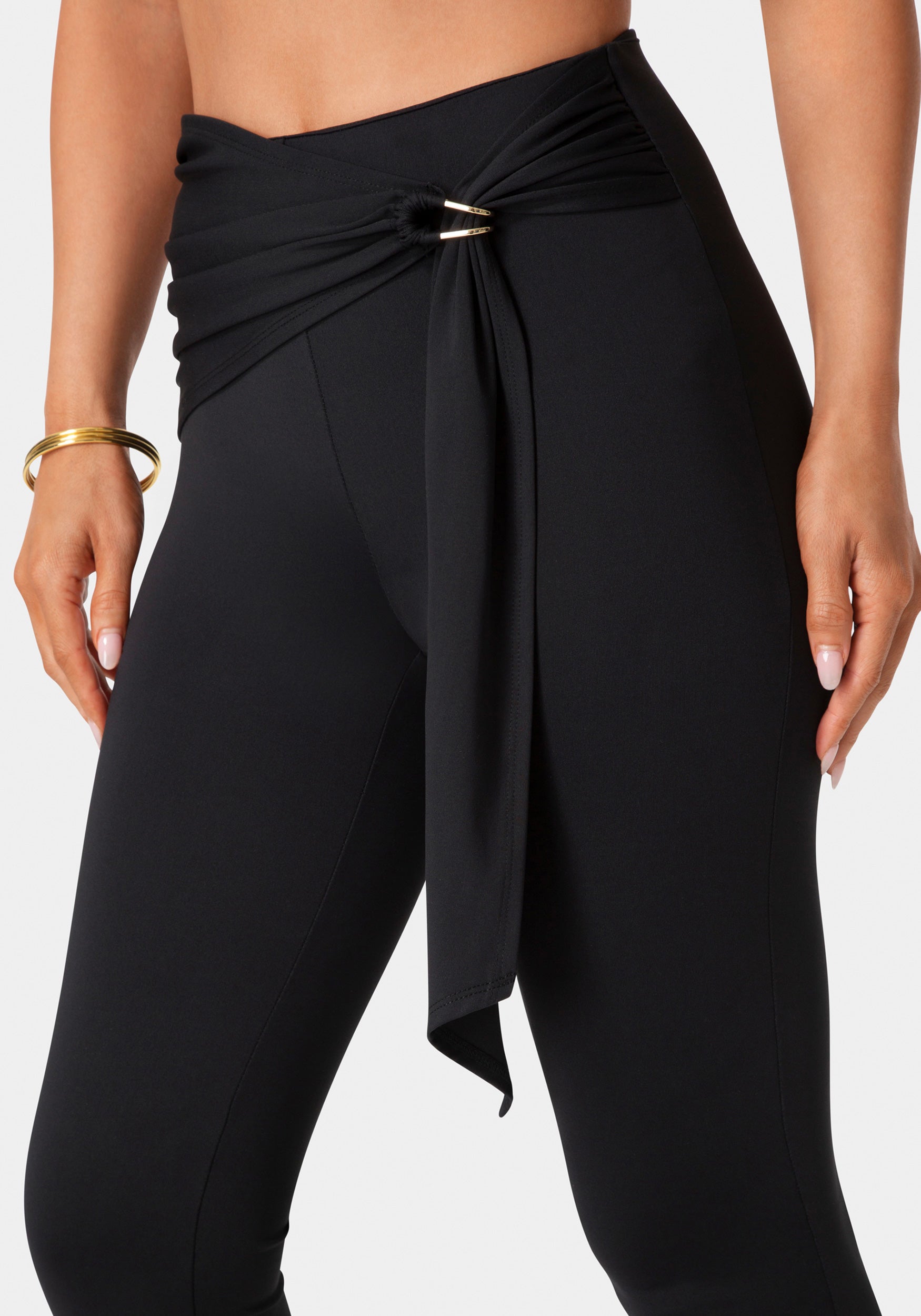 Side View-High Waist Draped Sash Legging-Black