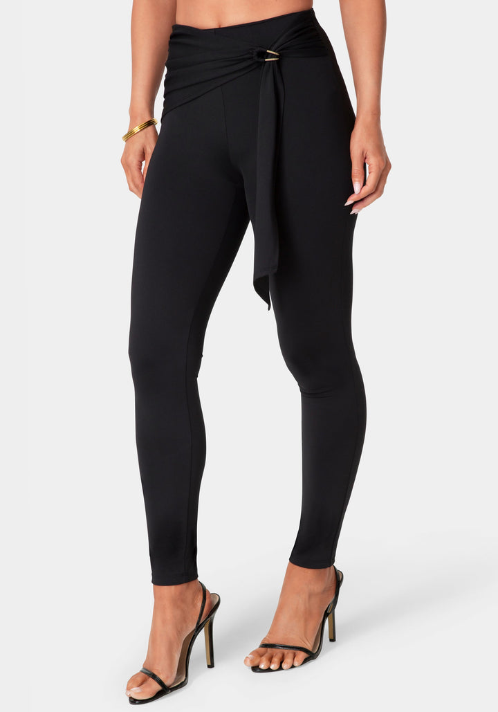 Other View-High Waist Draped Sash Legging-Black