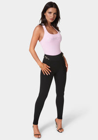 Side View-High Waist Belted Legging-Black