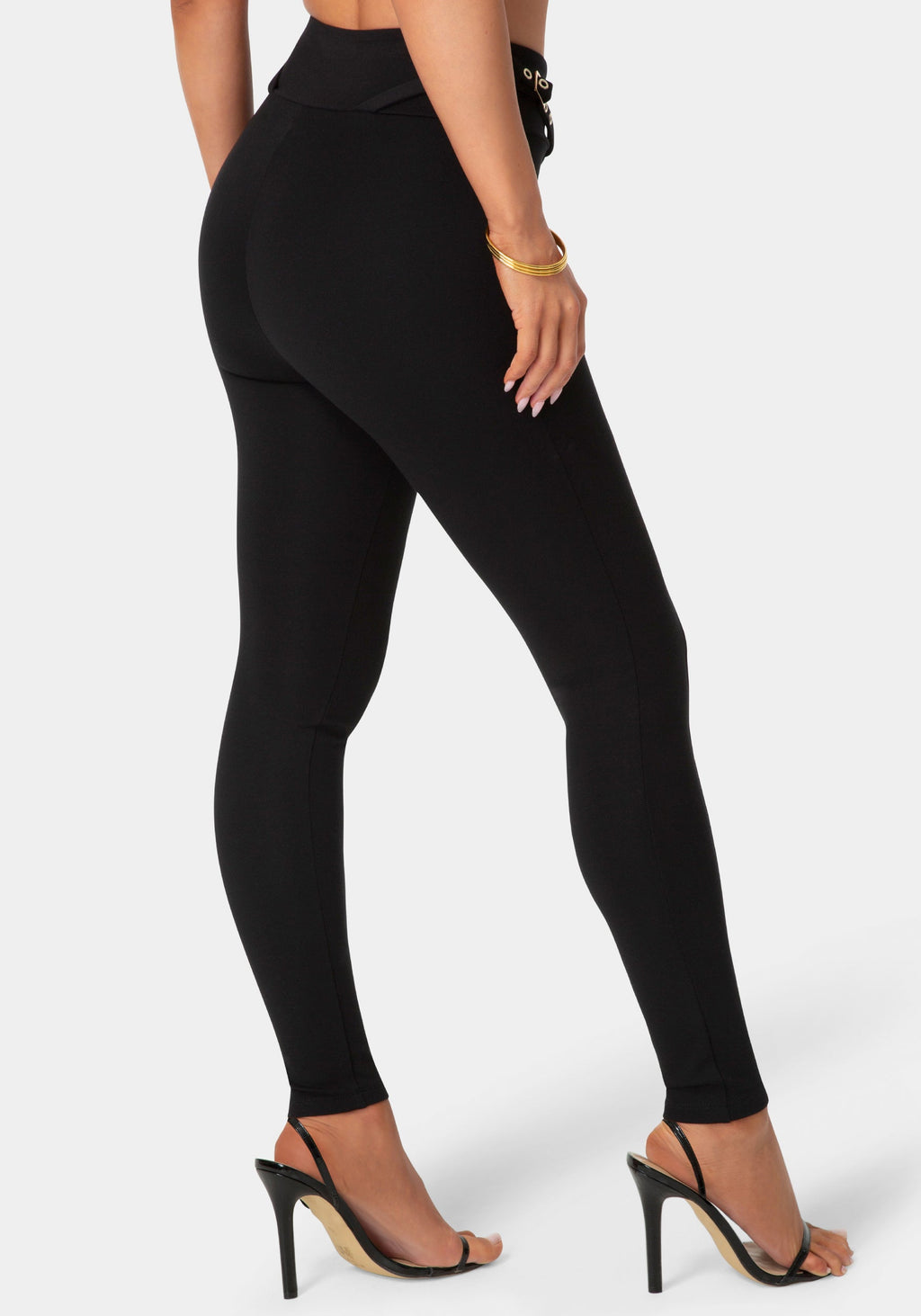 Back View-High Waist Belted Legging-Black