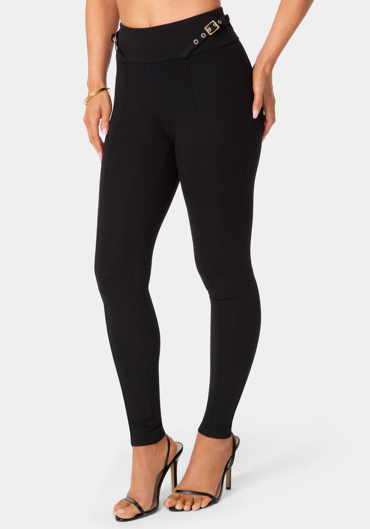 Detail View-High Waist Belted Legging-Black