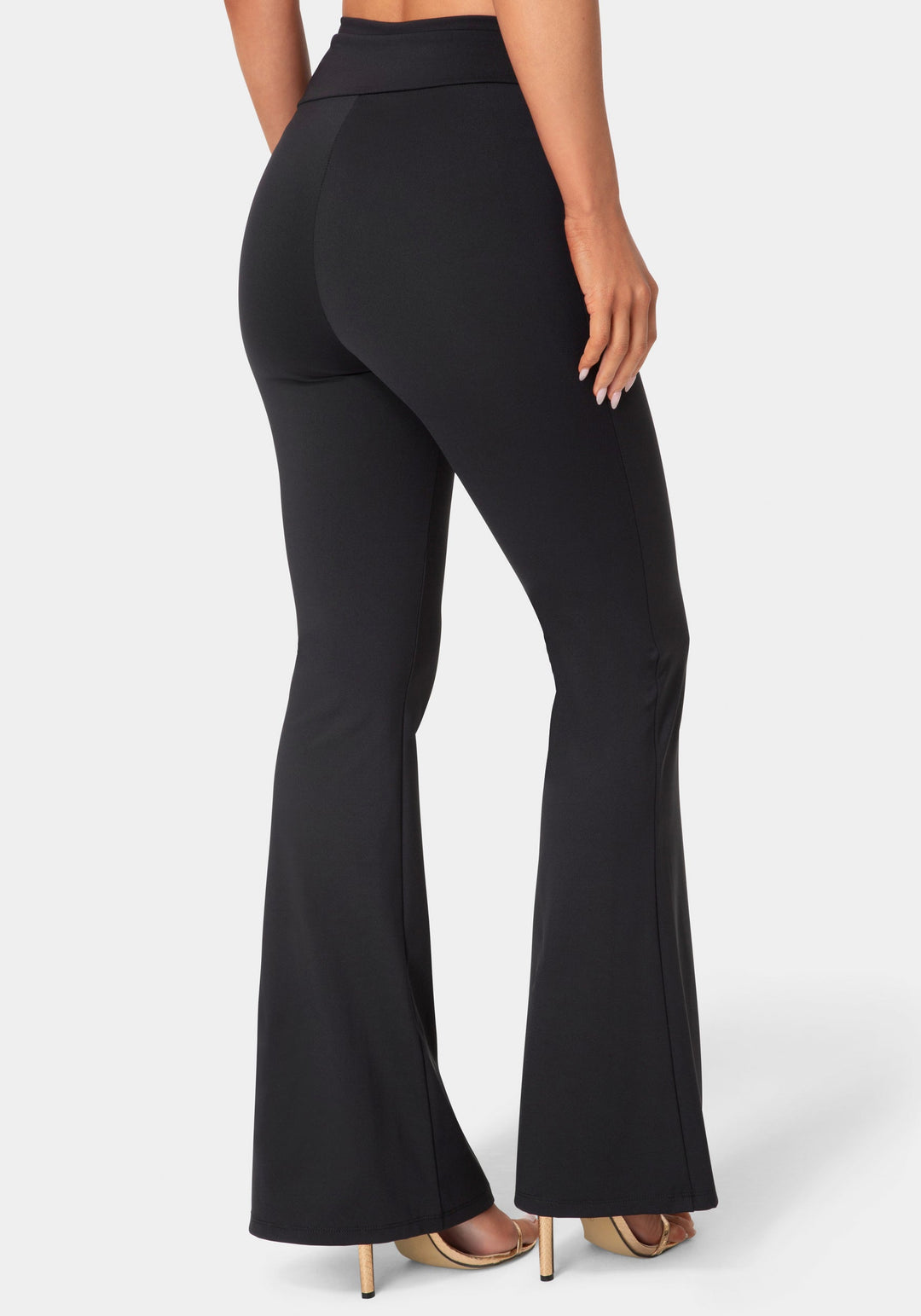 Side View-High Waist Draped Flare Leg Legging-Black
