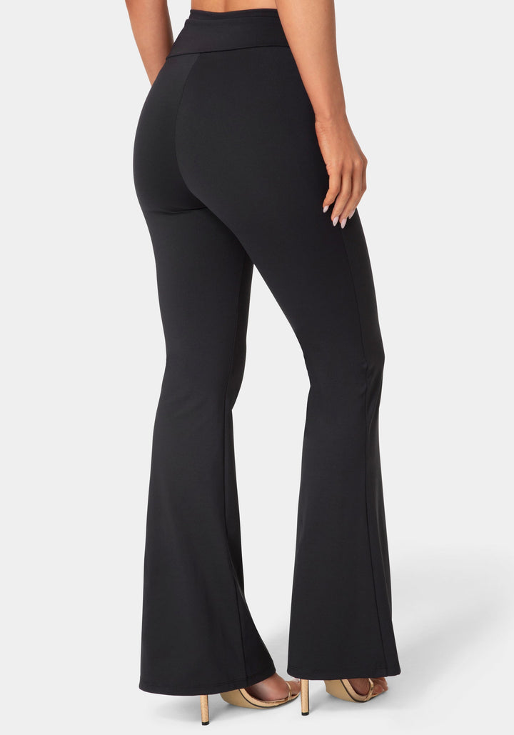 Side View-High Waist Draped Flare Leg Legging-Black