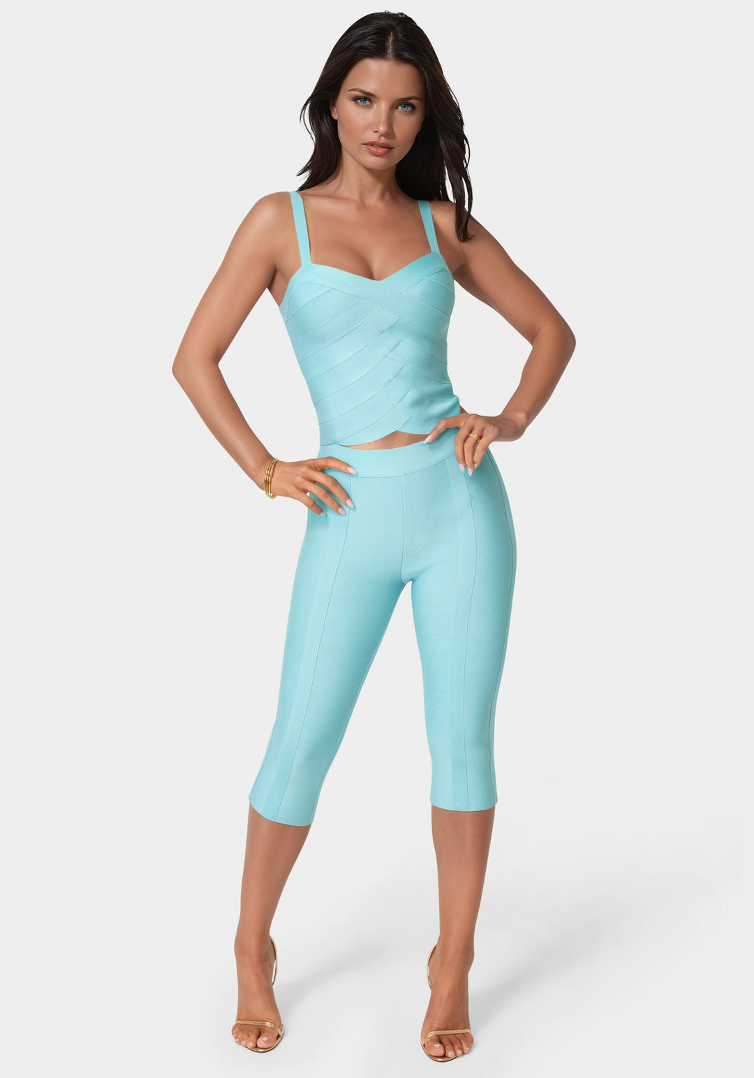 Detail View-Bandage Capri Pant-Marine Blue