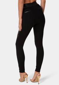 Back View-HIGH WAIST LACE MIX LEGGINGS-BLACK