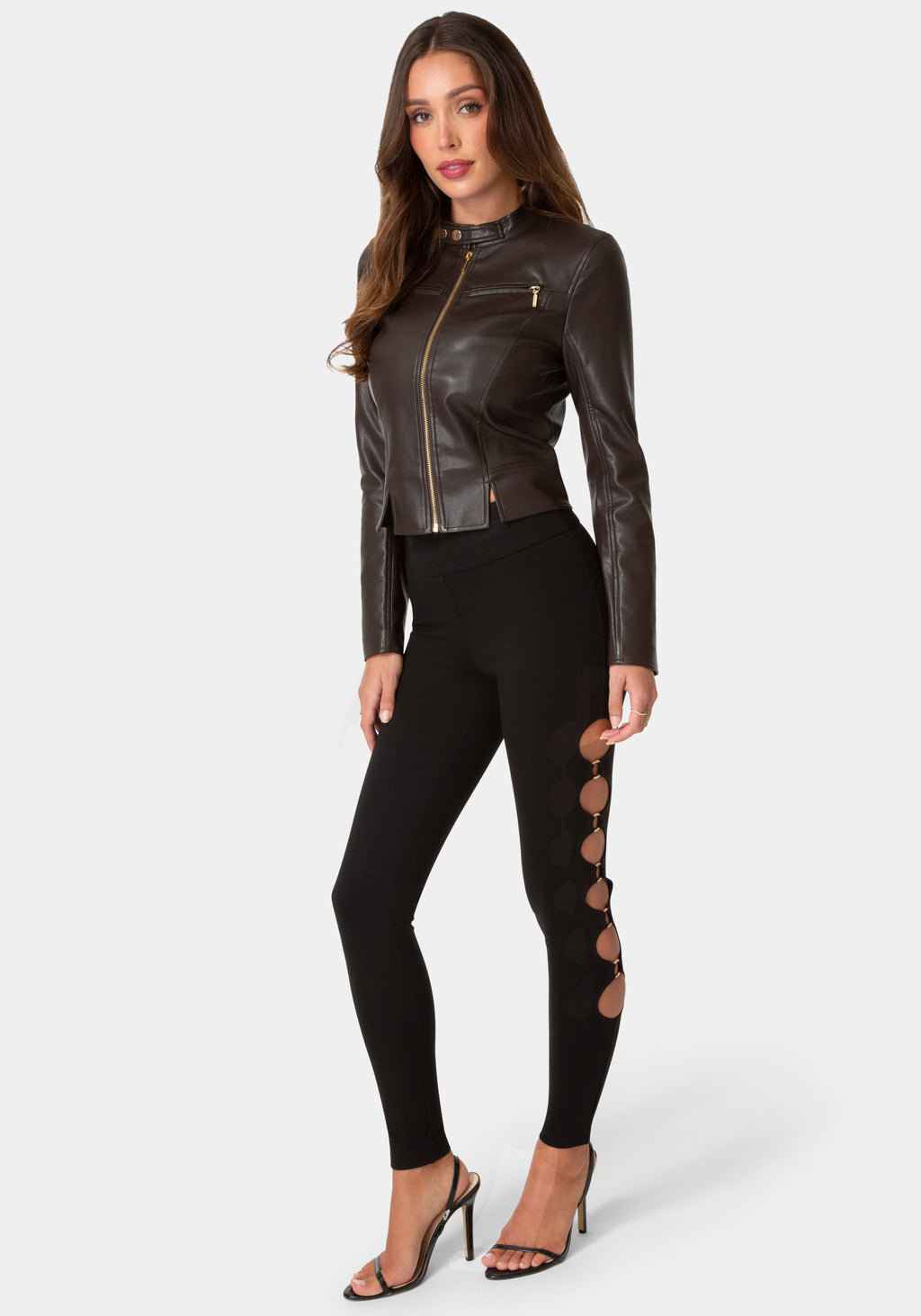 Side View-HIGH WAIST CUTOUT LEGGINGS-BLACK