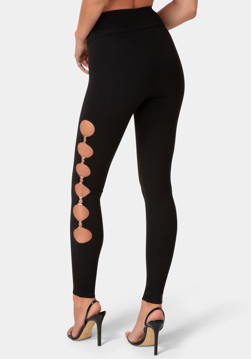 Back View-HIGH WAIST CUTOUT LEGGINGS-BLACK