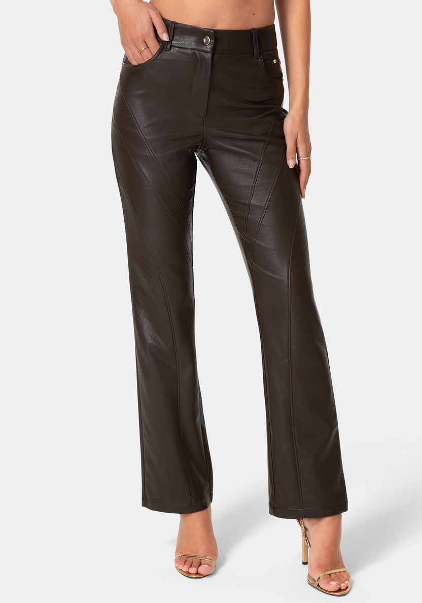 Front View-NATURAL WAIST6 MOTO BIKER PANTS-CHOCOLATE MARTINI