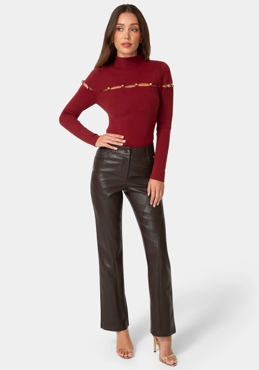 Detail View-NATURAL WAIST6 MOTO BIKER PANTS-CHOCOLATE MARTINI