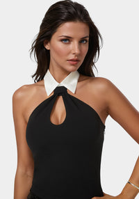 Other View-Notched Neckline Tuxedo Top-BLACK / WHITE ALYSSUM