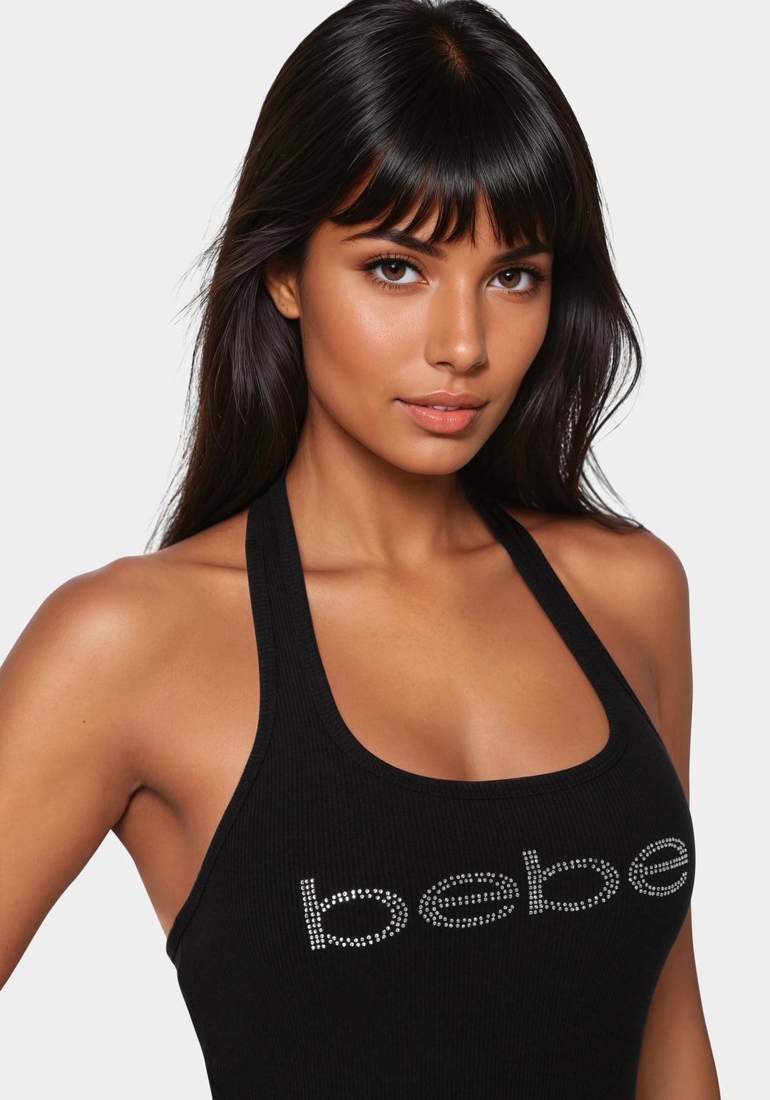 Other View-Bebe Logo Halter Neck Rib Tank-Black