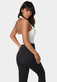 Back View-Bebe Logo Halter Neck Rib Tank-White Alyssum