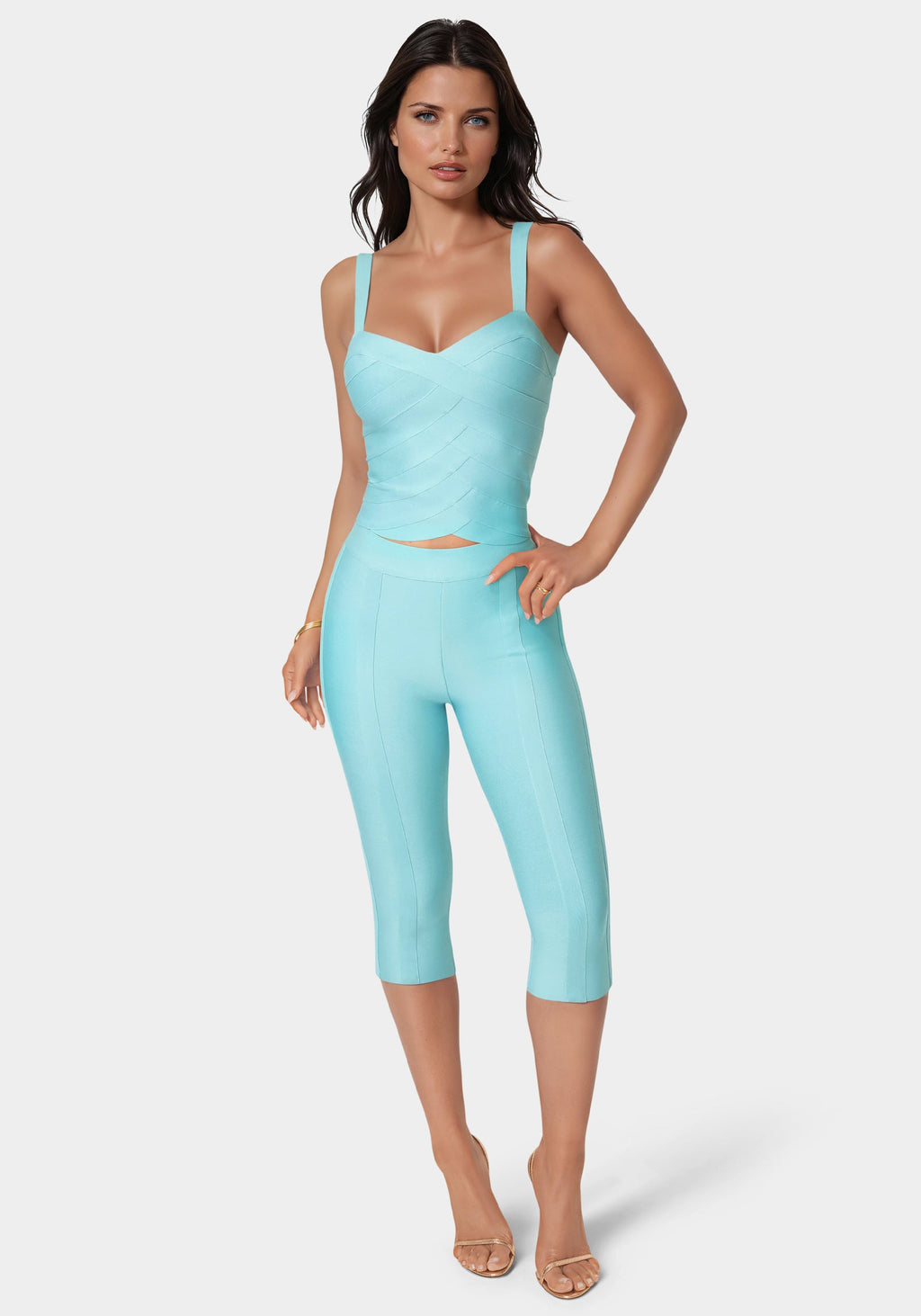Detail View-Bandage Fitted Top-Marine Blue