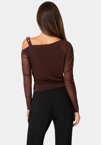 Back View-ASYMMETRICAL LONG SLEEVES KNIT TOP-CHOCOLATE MARTINI
