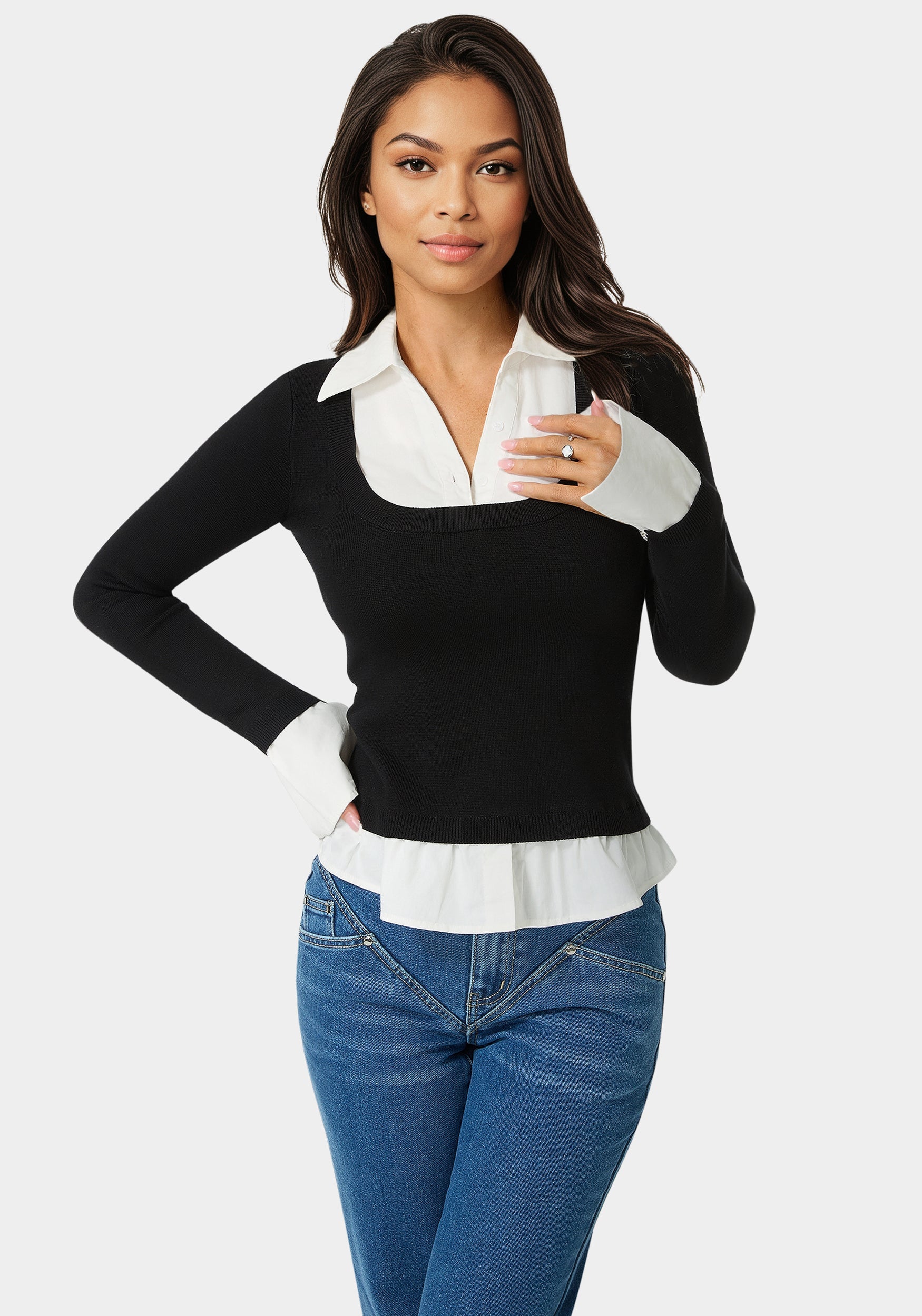 Poplin Combo Fooler Sweater – bebe
