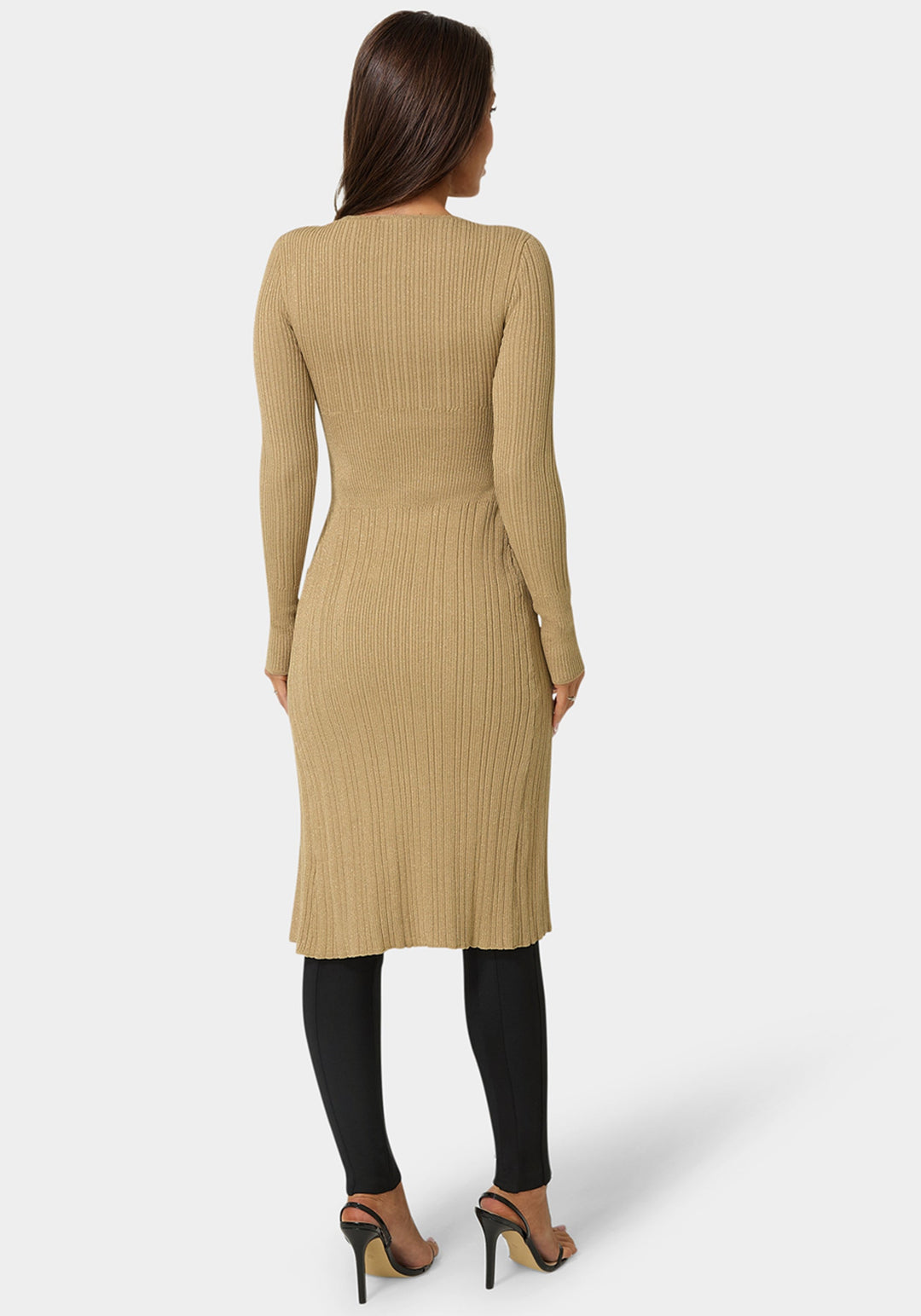 Back View-Long Body Side Slit Lurex Sweater Top-Brass Knuckles