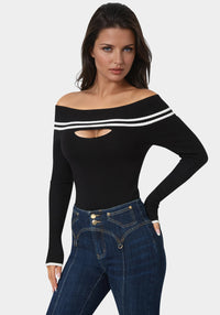 Side View-Off Shoulder Sweater-Black