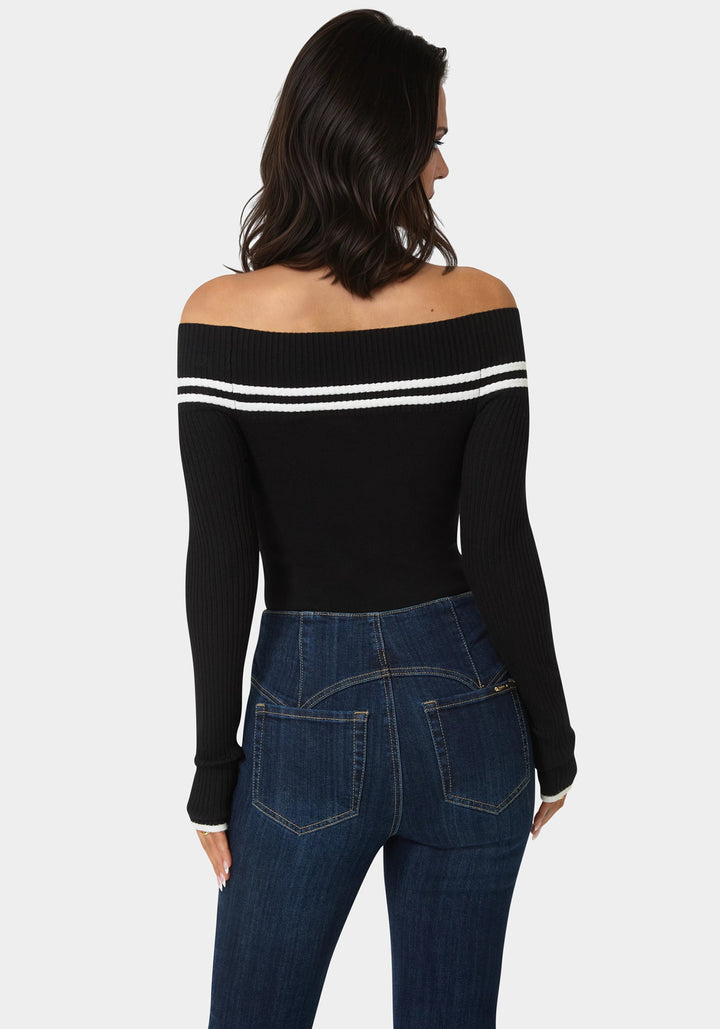 Back View-Off Shoulder Sweater-Black