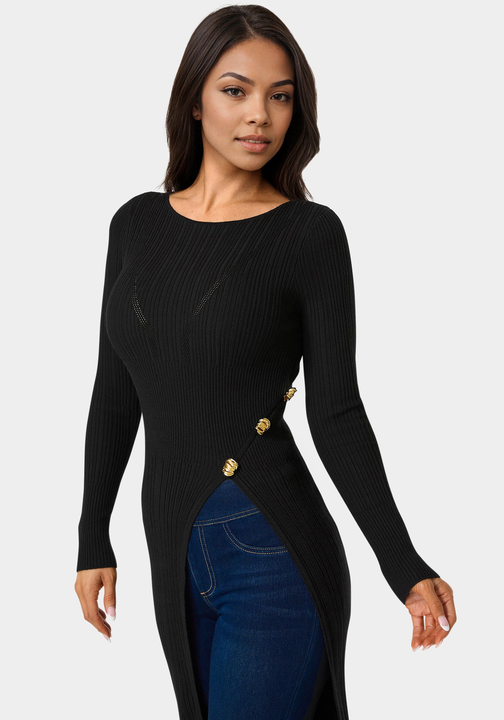 Long Body Side Slit Sweater – bebe