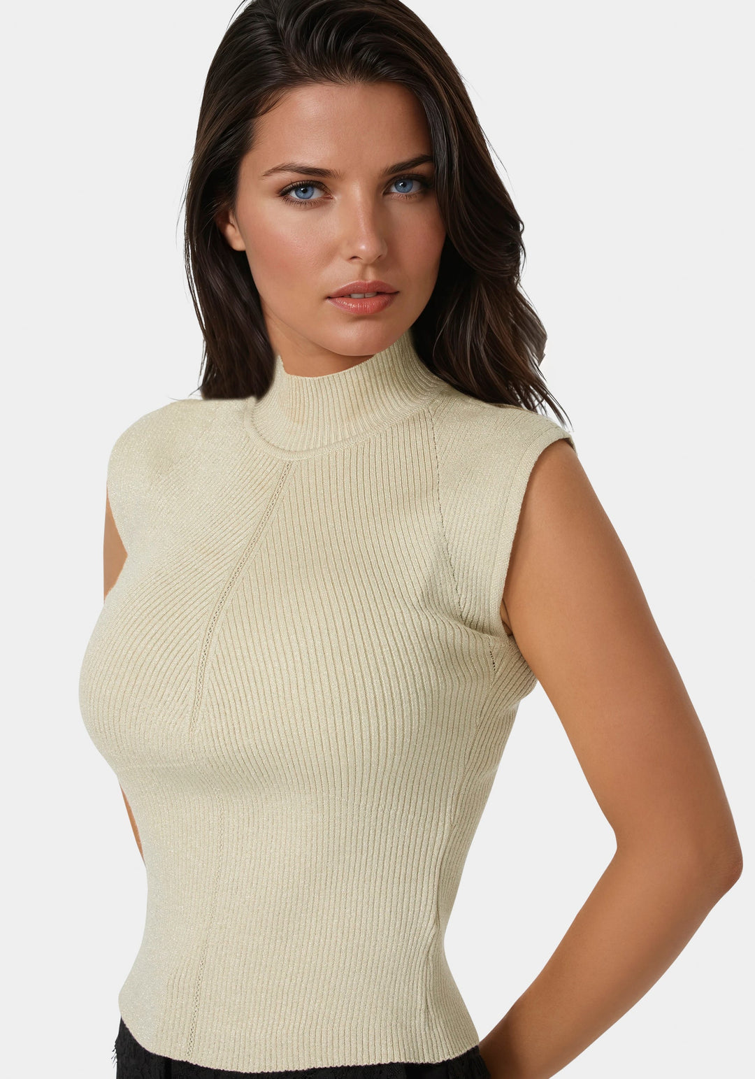 Other View-Metallic Mock Neck Pointelle Sweater-GOLD