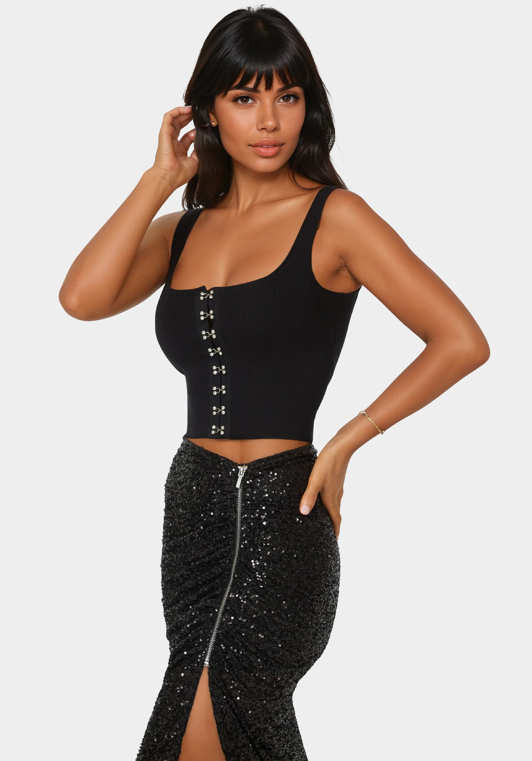 Side View-Two Pieces Sweater Top-BLACK