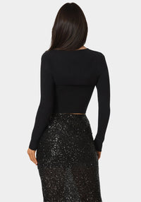 Back View-Two Pieces Sweater Top-BLACK