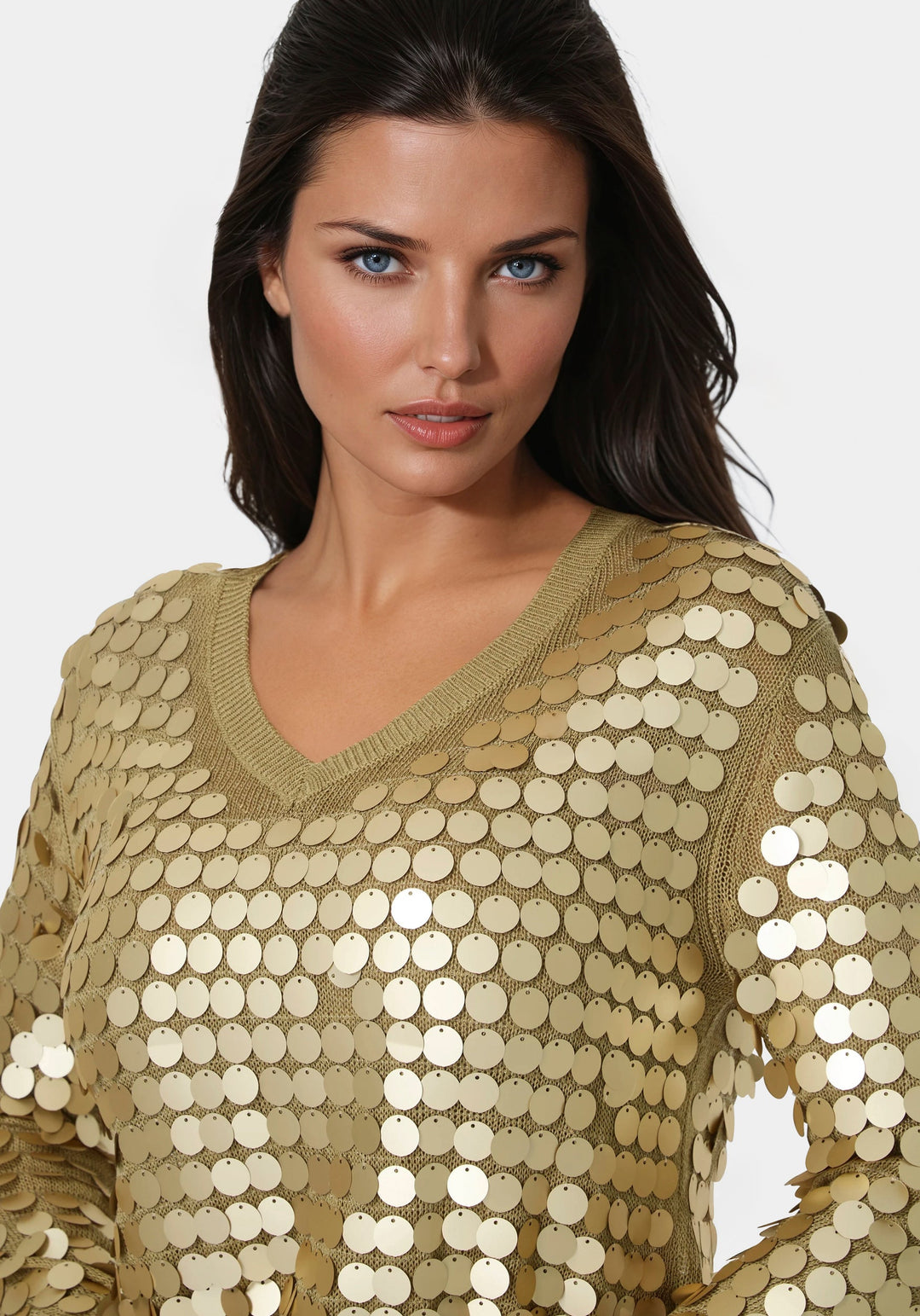 Bebe Women's Metallic Gold Sequin Sweater, Size XL Bebe Women's Metallic Gold Sequin Sweater, Size XL
