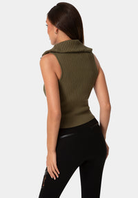 Back View-SLEEVELESS ZIP UP SWEATER-VELVET GREEN