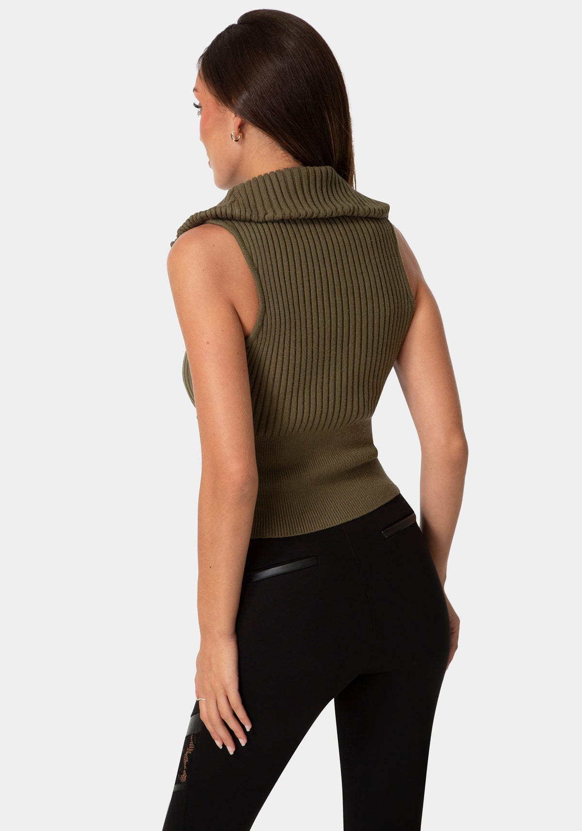 Back View-SLEEVELESS ZIP UP SWEATER-VELVET GREEN