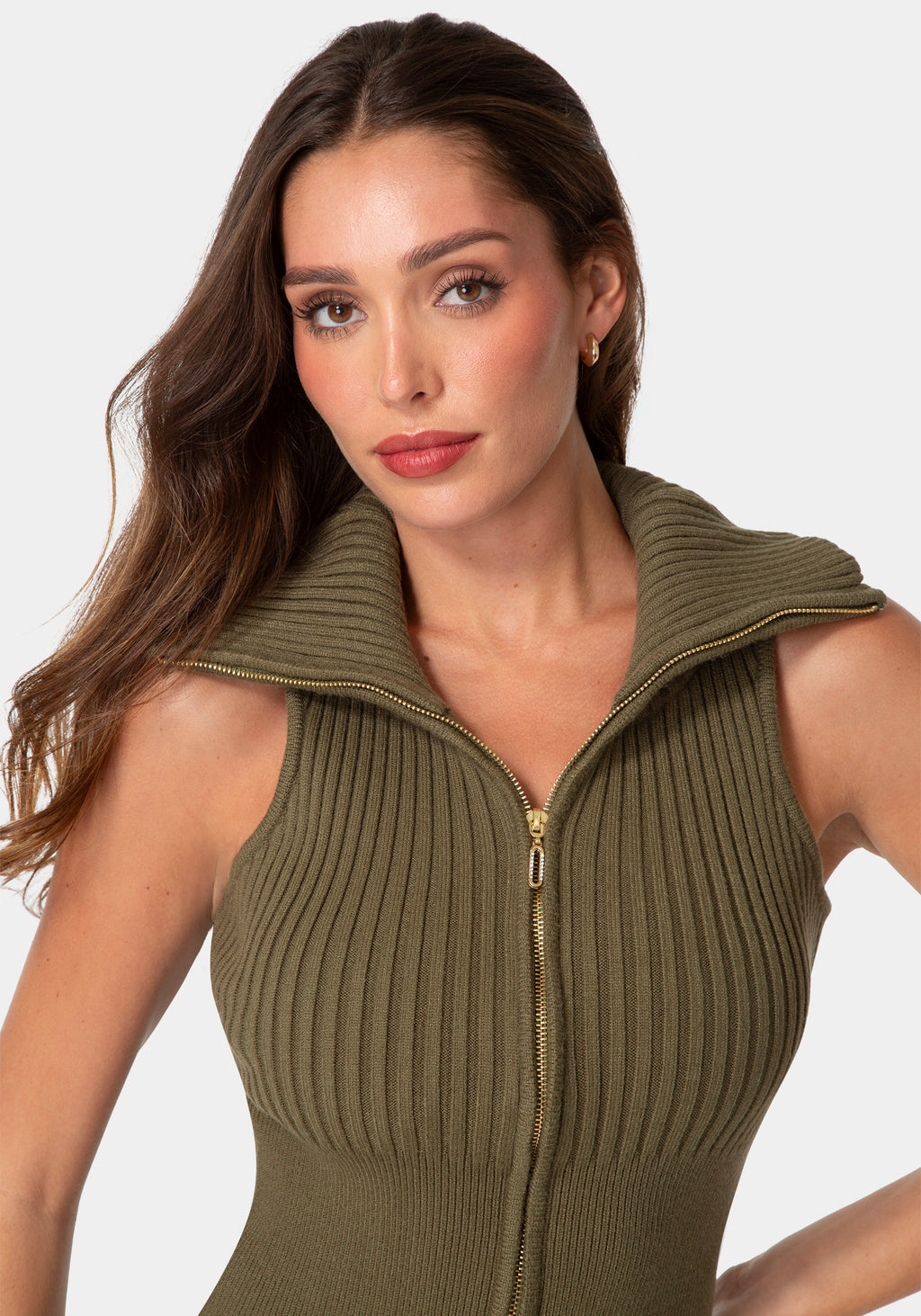 Other View-SLEEVELESS ZIP UP SWEATER-VELVET GREEN