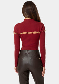 Back View-GOLD BEADED SWEATER-BERRY BLUSH
