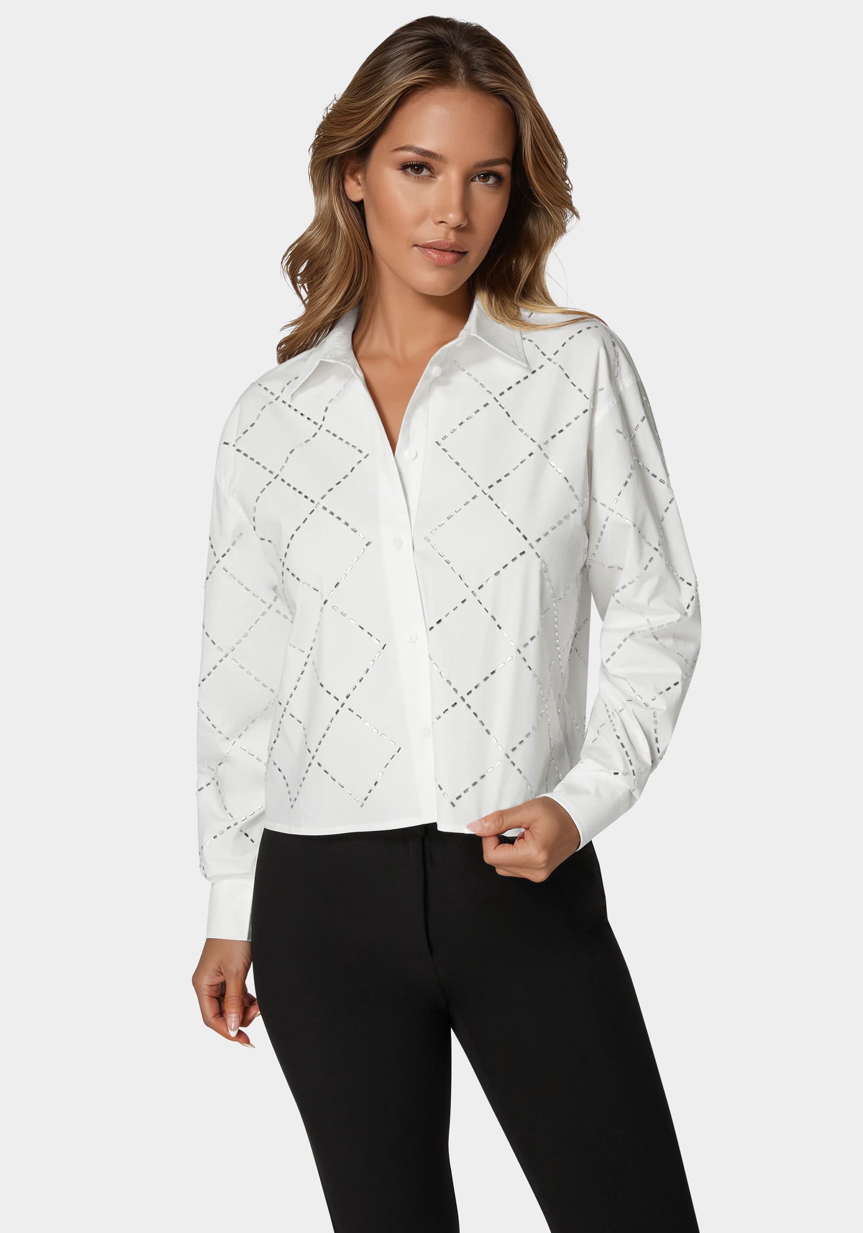 Rhinestone Long Sleeve Blouse – bebe