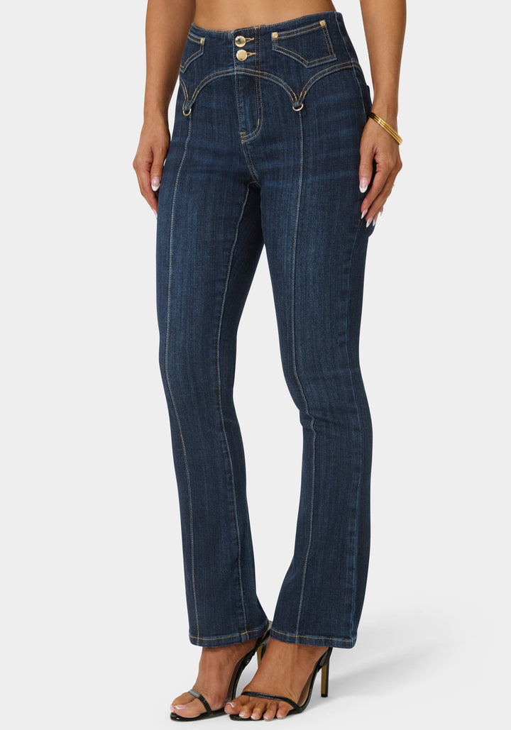 Side View-Natural Waist Mini Bootcut Leg Jeans-Midnight Blue Wash