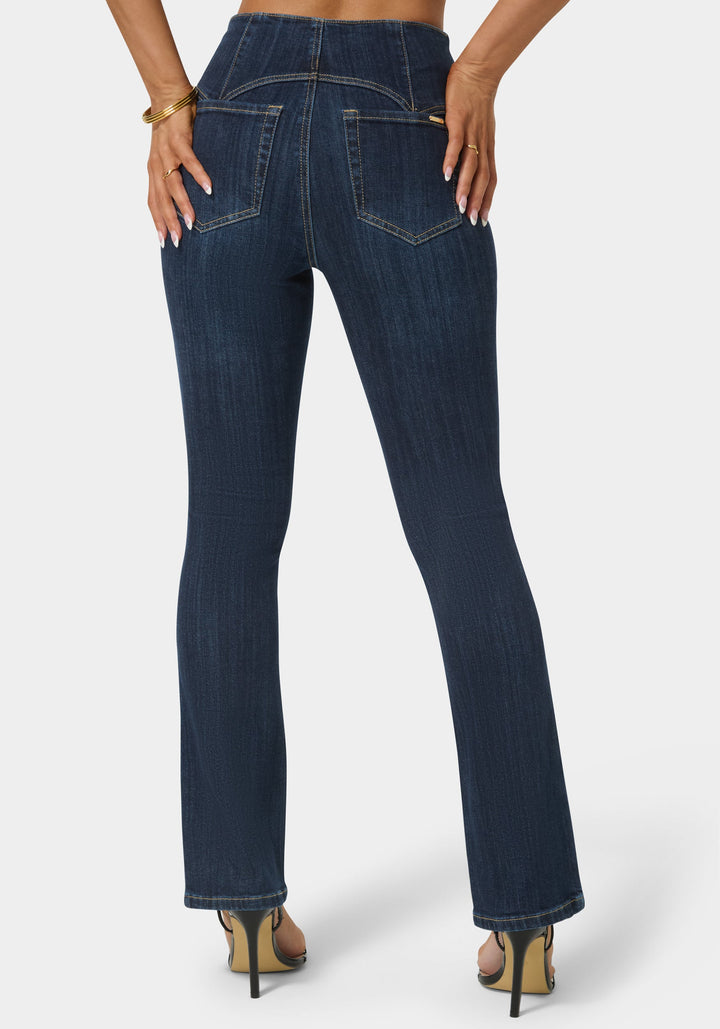 Back View-Natural Waist Mini Bootcut Leg Jeans-Midnight Blue Wash