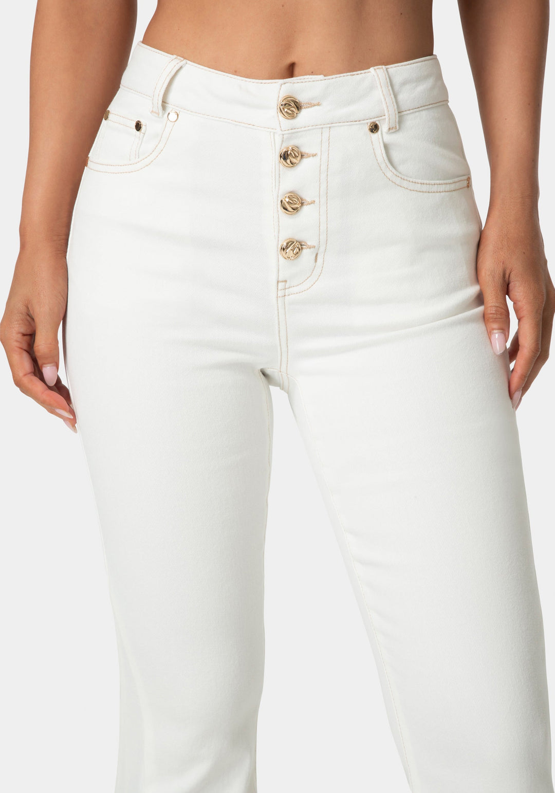 Other View-Natural Waist Flared White Jeans-Soft White Wash