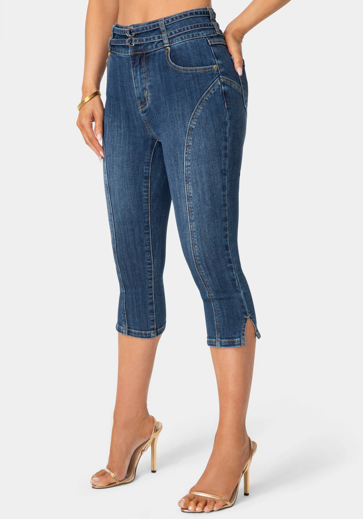 Other View-Double Belted Denim Capri-Blue Obsession Wash